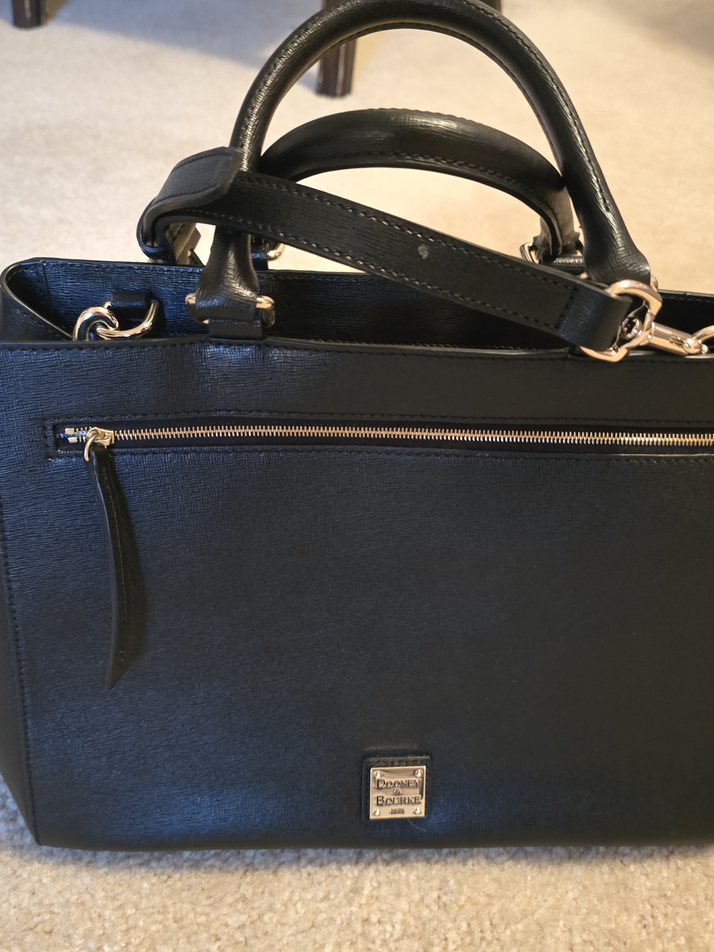 Dooney & Bourke Black Saffiano Satchel with Gold Accents